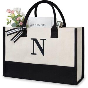 Personalized Canvas Beach Tote Monogram Gift Women Durable 17x12